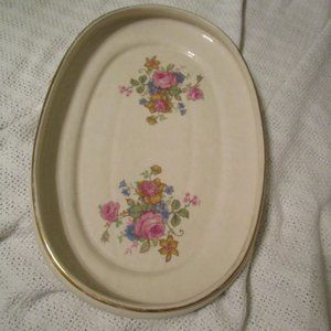 Vintage Mid Century Crownford China Tebor Handpainted Gold Trim Platter USA
